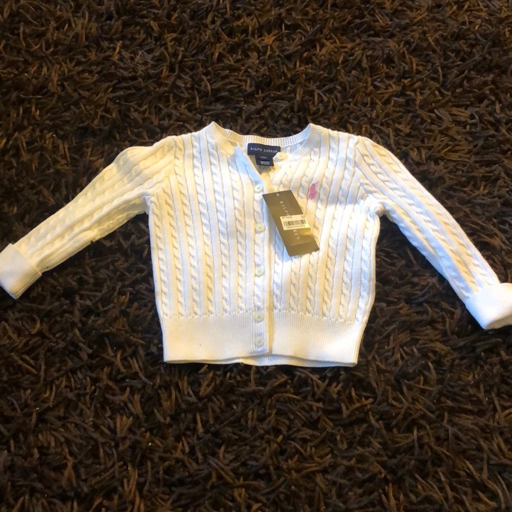 Charming baby girls white cardigan with pink logo